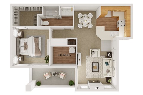 Floor plan for 1 bed, 1 bath, 785 sqft